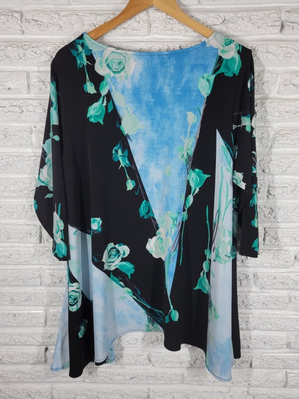 Alfani Asymmetric Tunic Womens 2X Black Blue Floral 3/4 Sleeve Casual FLO283E - Picture 5 of 11
